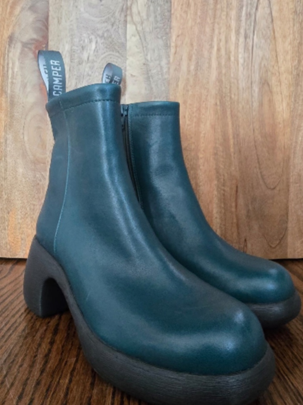 Camper Thelma Green Leather Boots